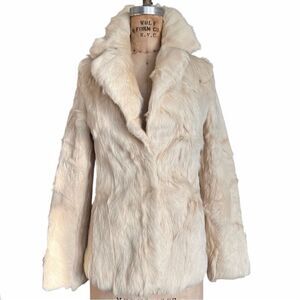 K Chromosome K Vintage  Leather Korean Creamy Beige Natural Fur Coat Size S